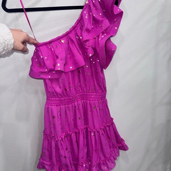 Buddy Love Hot Pink One-Shoulder Ruffle Dress with Star Accents Size Small - Picture 4 of 6